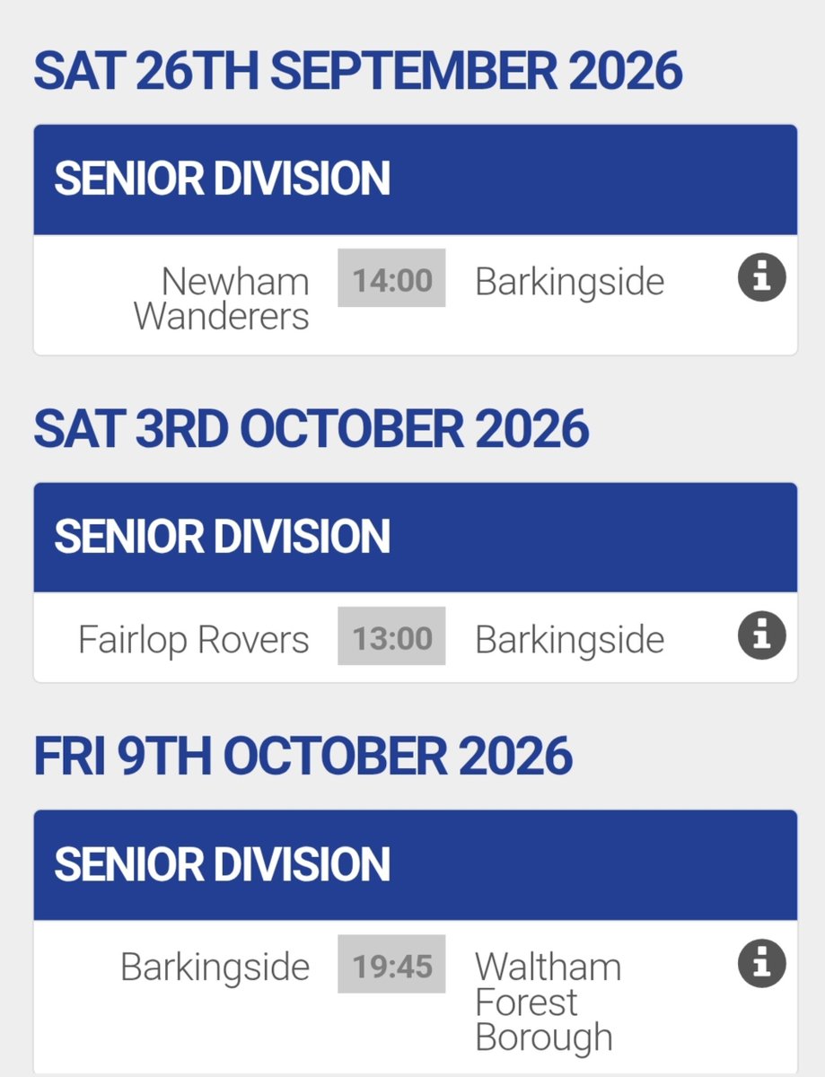 BarkingsideFC's tweet photo. Fixtures- A Look at our next 3 @EssexAllianceFL Senior Division fixtures. We face @NewhamWanderers away this Saturday before 2 games in October announced yesterday away at @FairlopRoversFC on Sat 3rd Oct before hosting @FcWaltham87872 at Cricklefields π on Fri 9th. #CmonSide π https://t.co/ssu19umvCb
