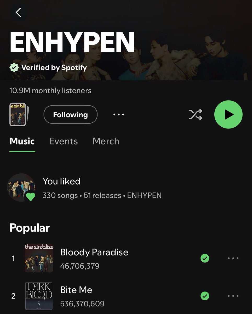 Enhagyy's tweet photo. You know the song is organic when the spotify and youtube streams are basically the same. 

Bloody Paradise the organic hit that you are!🔥 https://t.co/wcOhOtWzPe