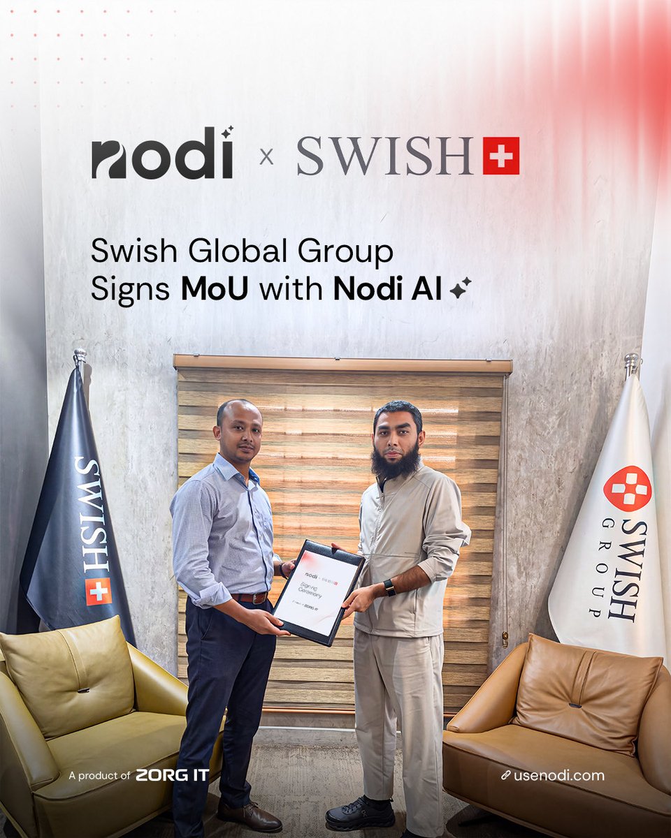 usenodiai's tweet photo. Swish Global Group is now powered by Nodi AI. ✨

Proud to sign an MoU and begin a new partnership focused on smarter business experiences through AI.

Swish Global × Nodi AI 🤝

#NodiAI #SwishGlobal #PoweredByNodiAI https://t.co/Zbr21tK7oi