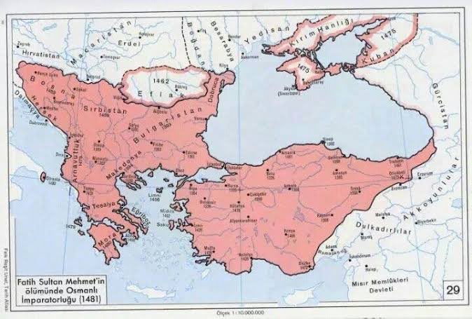 Y2Yagmur's tweet photo. Fatih Sultan Mehmet’in vefat tarihindeki Osmanlı sınırları. Uzun Hasan’a karşı galibiyeti olmasına rağmen Akkoyunlu topraklarını sınırlarına katmamış. https://t.co/URwfuoqssL