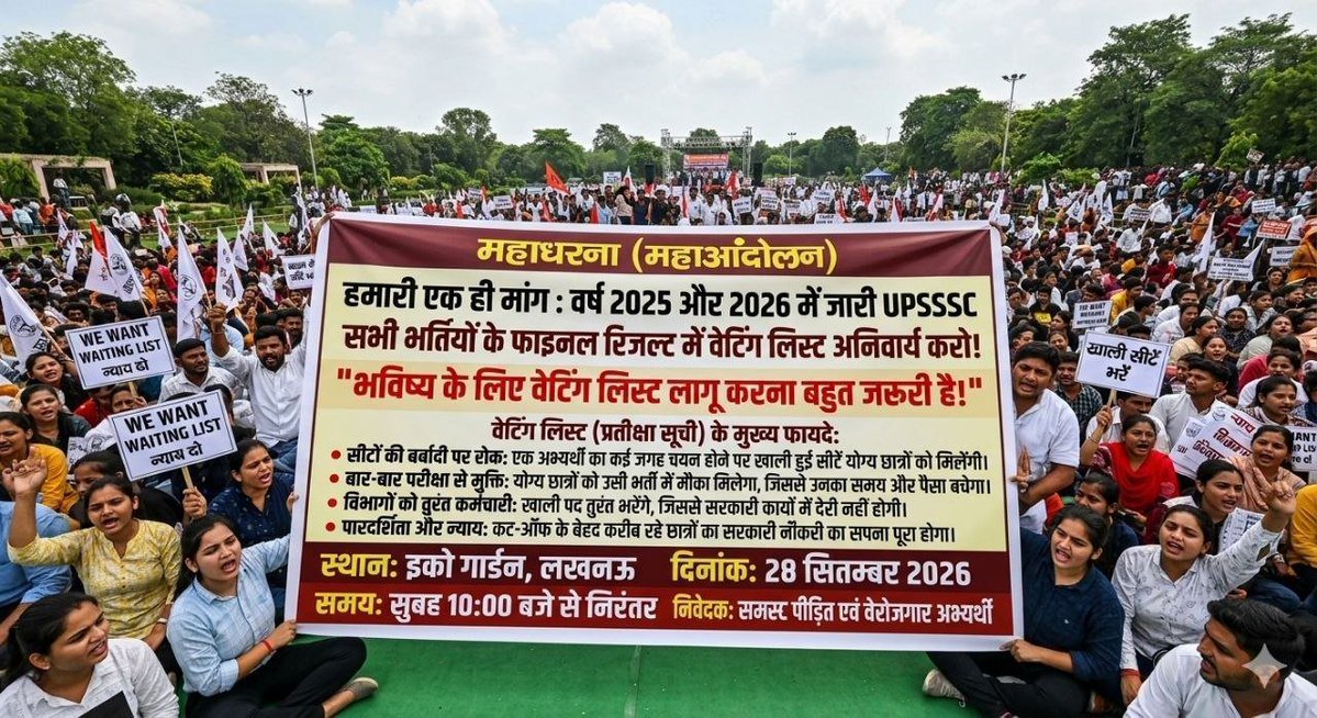 Amitkum28250477's tweet photo. #WAITING_LIST_IN_UPSSSC_EXAMS

Waiting list UPSSSC 
28 सितंबर 2026..महाधरना प्रर्दशन ..ईको गार्डन पार्क लखनऊ.. सुबह 10 बजे से निरंतर 
@myogiadityanath
@brajeshpathakup
@TheLucknowExp 
@ndtv
@ZeeNews
@ABPNews
@ANINewsUP
@yadavakhilesh 

Waiting list jari karo https://t.co/7bpCfyavmF