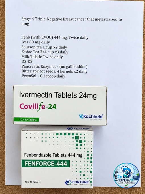 Dr_devd's tweet photo. 🚨 A STAGE 4 BREAST CANCER “PROTOCOL” IS CIRCULATING ONLINE. HERE’S THE IMPORTANT CONTEXT.

This image describes someone with stage 4 triple-negative breast cancer that had reportedly spread to the lung. Alongside supplements and herbal products, the list includes fenbendazole 444 mg twice daily and ivermectin 60 mg daily.

It is easy to understand why a list like this attracts attention. Both ivermectin and fenbendazole have appeared in cancer-repurposing discussions, and laboratory studies have explored potential anticancer mechanisms. Fenbendazole has shown effects involving microtubules and cancer-cell metabolism in preclinical experiments, while ivermectin has demonstrated anticancer activity through several pathways in laboratory research.

But a photographed regimen is not evidence that the combination produced remission or improved survival. We do not know from the image what conventional treatments the patient received, what the scans showed, how long each product was taken, or what adverse effects occurred.

The doses shown also should not be copied as a treatment protocol. Fenbendazole is primarily a veterinary drug, and high-dose ivermectin can cause adverse effects and drug interactions. Combining multiple supplements with cancer therapy can introduce additional risks.

Triple-negative metastatic breast cancer is a serious disease with treatment increasingly guided by factors such as tumor biomarkers and previous therapies.

Repurposed drugs deserve clinical investigation, but an individual regimen needs documented outcomes before it can tell us whether something actually worked.

#Fenbendazole #Ivermectin #BreastCancer #TripleNegativeBreastCancer #CancerResearch #DrugRepurposing #Oncology