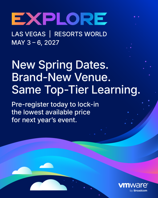 vcdx001's tweet photo. Time is running out to secure your pass for #VMwareExplore 2027 early. Pre-register by Sep. 30 for an extra $100 discount at the new venue! Don't miss your chance – lock in this deal today! https://t.co/jEZJXOwdFj https://t.co/N0OM58YLxV