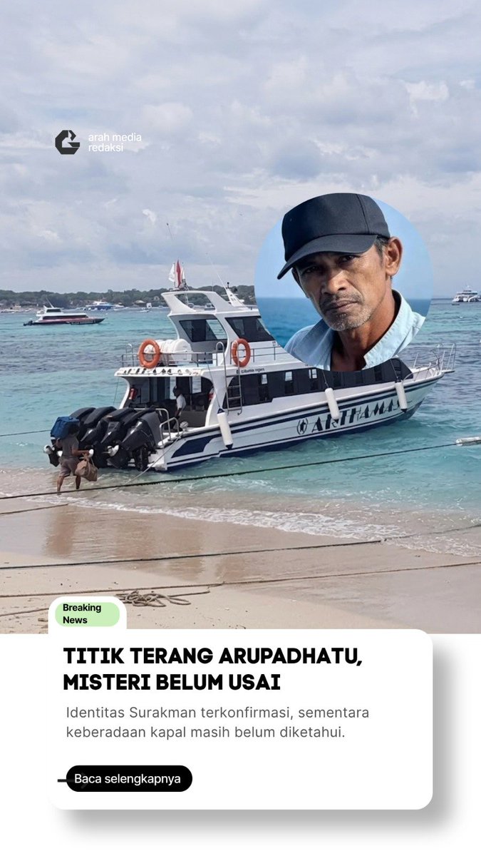 ArahMediaR3q's tweet photo. ⚠️ SATU KORBAN TERIDENTIFIKASI. MISTERI KM ARUPADHATU I BELUM SELESAI.

Hasil DNA memastikan jenazah di Pulau Enggano merupakan Surakman, salah satu ABK kapal.

Namun tujuh orang lainnya masih belum ditemukan. 🧵
#jagaindonesia https://t.co/mA0FIWPlEf