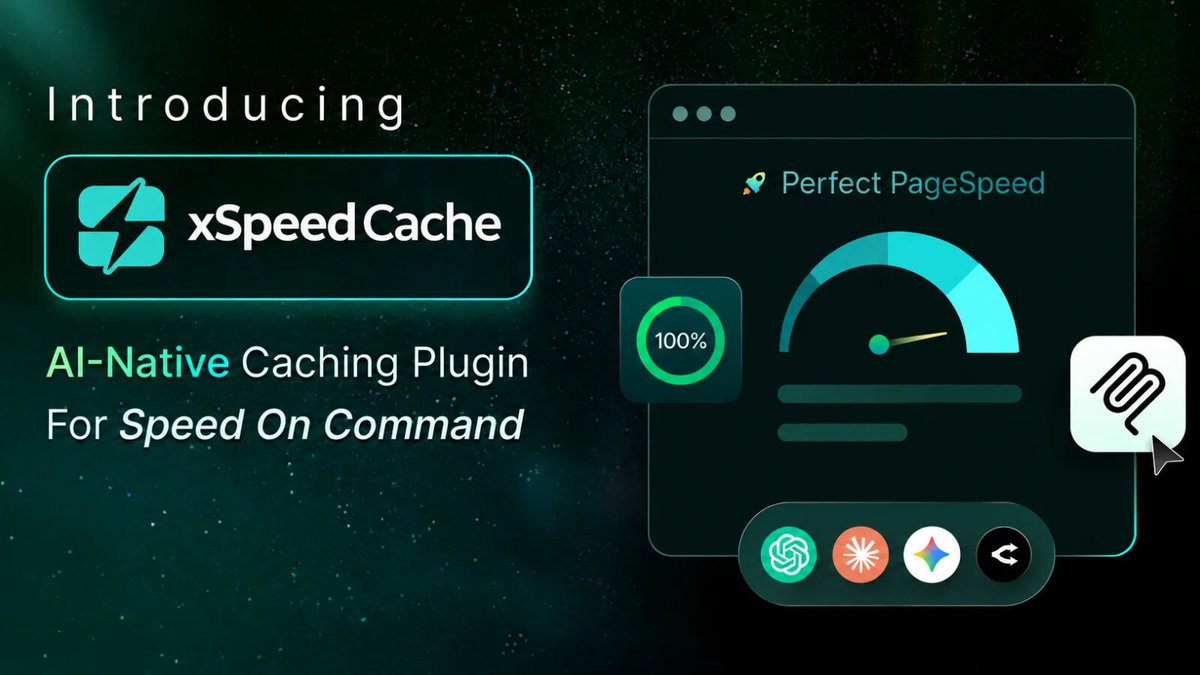 xspeedcache's tweet photo. Meet xSpeed Cache: an AI-native WordPress performance plugin from WPDeveloper (6M+ users, 180+ countries).

Page + object caching, Critical CSS, Real User Monitoring, Cloudflare tools, and an MCP server so Claude or ChatGPT can manage it directly.

https://t.co/ch2fuPrw38 https://t.co/TaYwSPE9uN
