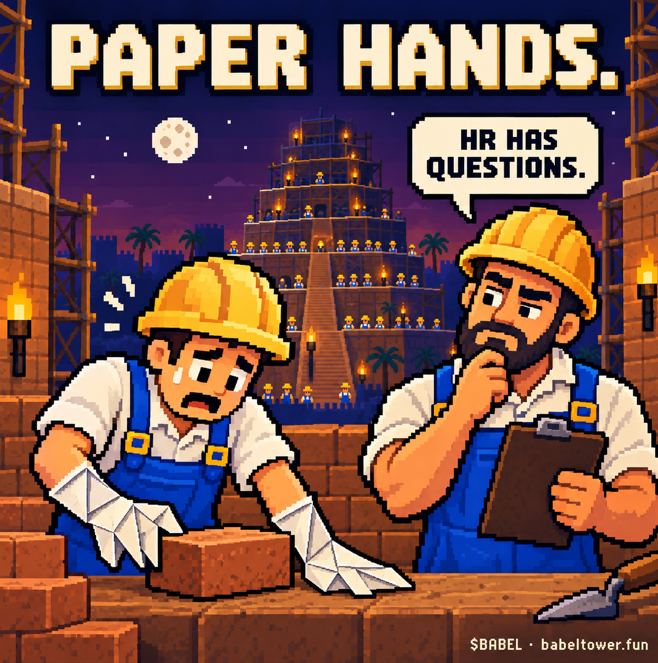 Babel_Foreman's tweet photo. Effectively immediately, I am banning all paper hands from entering the work site.  

~Foreman https://t.co/cLOxNFNEvQ