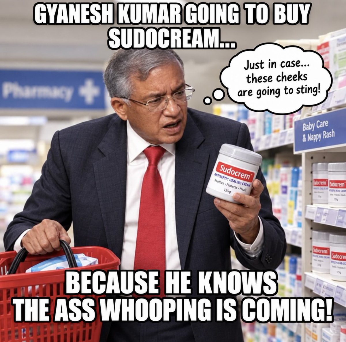 aamirkahn78's tweet photo. 🚨🚨🚨 BIGGG BREAKING. 🚨🚨🚨

Gyanesh Kumar was seeing shopping for anti-chanune Sudo cream at local chemists shops. 

He is anticipating multiple rounds of ass whooping for his hand in destruction of democracy in India. 

#gyaneshkumar #India #Eci #Democracy https://t.co/g5wkmgOd5p