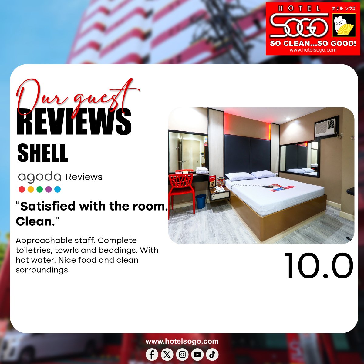 HotelSogo's tweet photo. Deserve mo ang pahingang comfy at sulit!
Thank you, Ms. Shell, for your amazing 10/10 review! 

Visit Hotel Sogo Yabut and experience comfort, convenience, and great amenities

#HotelSogo #HotelSogoYabut #SoCleanSoGood 
See less https://t.co/cXYeXOuaO0
