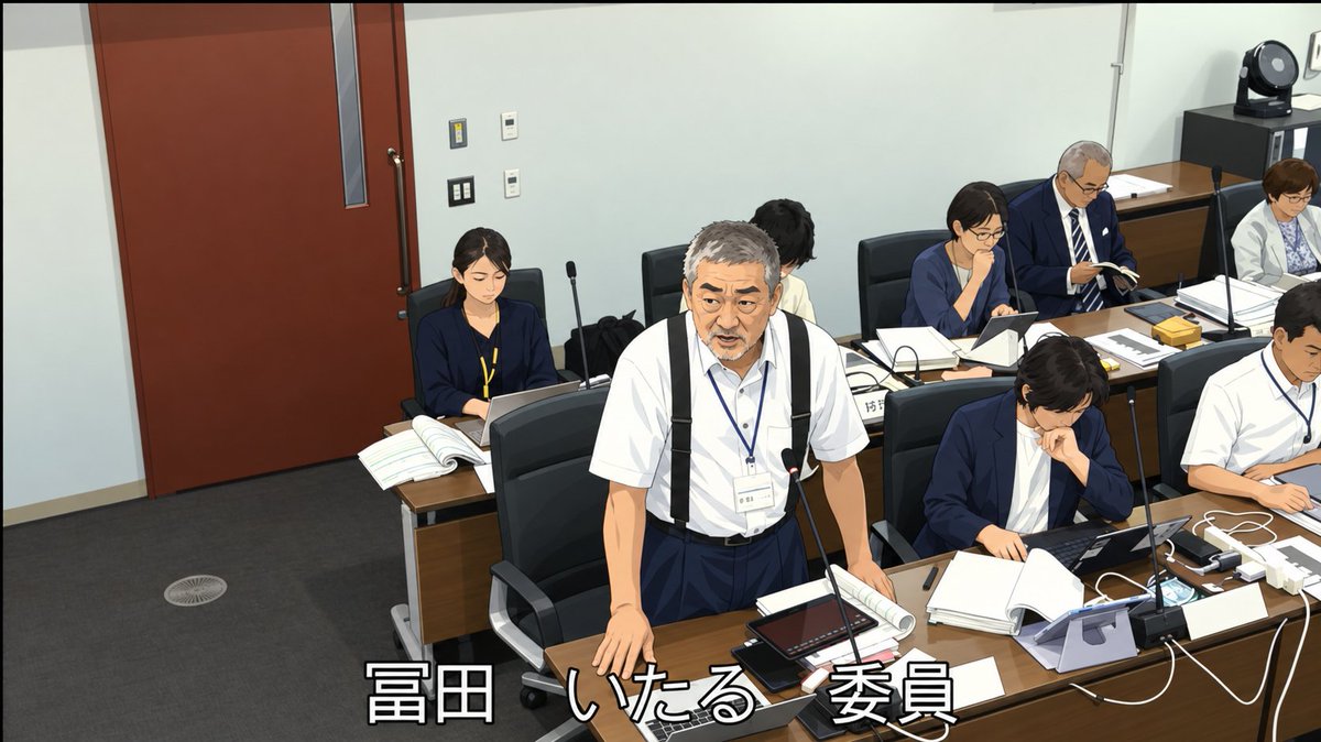 BlueHawk1378's tweet photo. 立川市議会議員  冨田いたる  日本保守党  
9月25日（金）『令和７年度の決算特別委員会』 で質問をしました。

今日は日中、暑かったせいか、半袖にサスペンダーという出で立ち。気合の入り方が違います。しかし、質問当初にイキナリの暫時休憩。事務方の質問のまとめ方と議会の進行が食い違っていたようです。このようなことは、今後は��くして欲しいと思いました。

・多文化共生プランについて
　ボランティアの参加数や講演会について目標値より減
　少している点について質問。
　市民の中に、多文化共生疲れが出てきているのではな
　いか？市民の皆様の参加が、どうやったら増えるのか
　考えて欲しい旨の指摘をした。

・特定小型原動機付自転車の事故数について
　事故件数について、分析をどのようにしているかにつ
　いて質問。令和６年度１件、令和７年度０件。引き続
　き安全確保をして欲しいと述べた。

・立川市パートナーシップ・ファミリーシップ宣誓制度
　について
　日本と他の自治体のＬＧＢＴ数を事例としてあげた。
　その上で、多くのＬＧＢＴ当事者の現状と、市に陳
　情に来るＬＧＢＴ活動家の考えが、全く違う現状を
　ＬＧＢＴの当事���として、理解して欲しいと述べた。
　そ��て、ＬＧＢＴの当事者から広く意見を求めて欲し
　いと提言した。#日本保守党 #冨田いたる