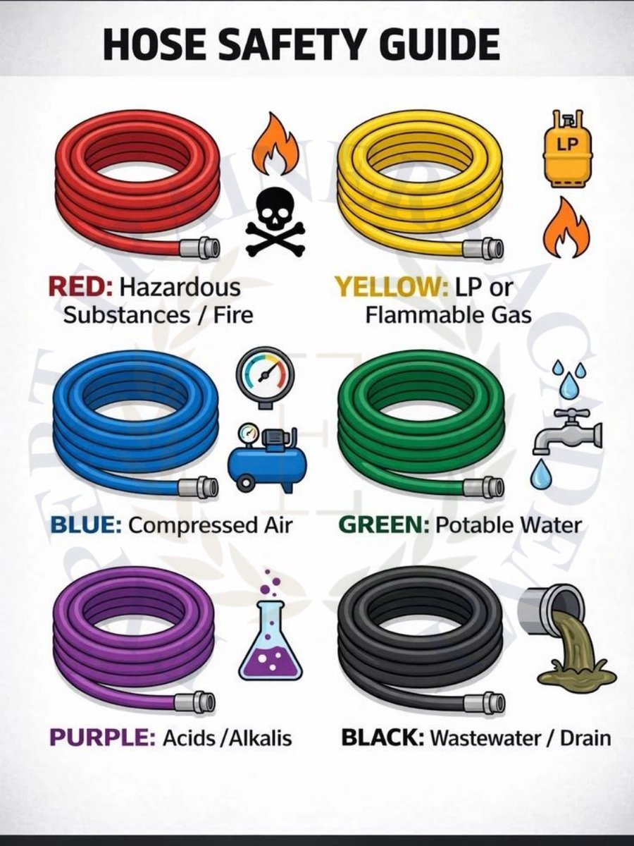ExpertSamreen's tweet photo. 🔴🟡 Correct hose identification helps prevent hazardous connections—always verify the hose, service, condition and compatibility before use. 
CONNECT US
LINKEDIN: https://t.co/d4WDUu3UmL
FACEBOOK: https://t.co/rbG5IFrCt5
INSTAGRAM: https://t.co/yUDeizl0sO #IndustrialSafety #HSE https://t.co/TJHCgRqRNW