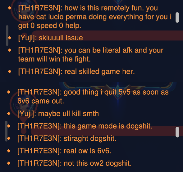 bageloverwatch's tweet photo. > queues up 5v5 tank instead of 6v6
> spends the whole quick play match typing novels about how the gamemode sucks
> ?????? https://t.co/Lzx0k8cCIH