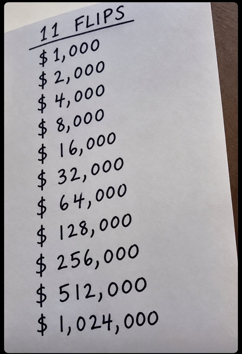 uxtazerhzee's tweet photo. You only need 11 flips to be a millionaire 🤑 https://t.co/dIg4I9yhMH