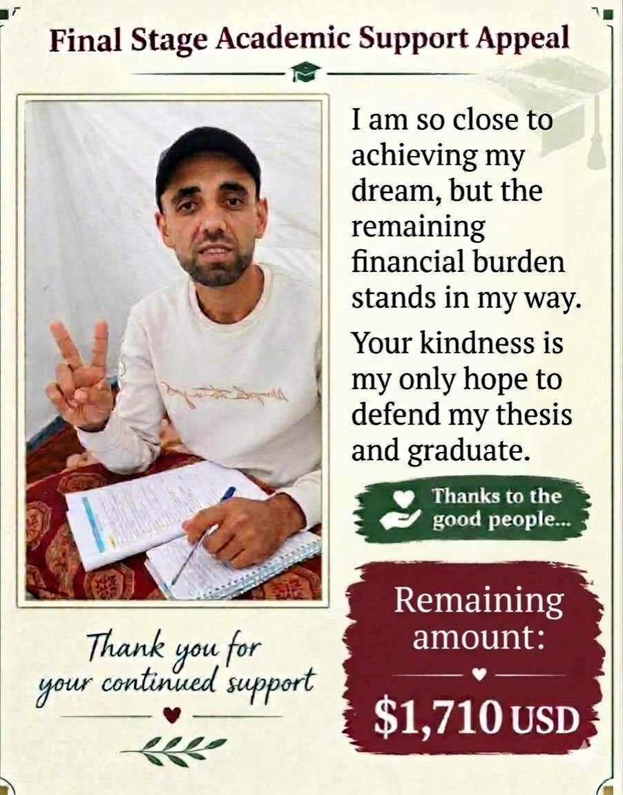 Fadi_hamad966's tweet photo. Despite the deadly war, hunger, and poverty, I have fought to continue my education.

In Gaza, even our right to learn and eat feels like a struggle.

This brutal war has made money the barrier standing between me and my degree.

https://t.co/5sdBj1fHrf https://t.co/sNgdj2sZyM