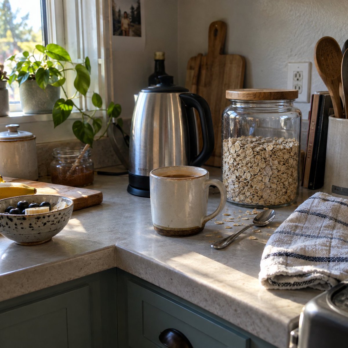 Eupeso_com's tweet photo. Make the things you repeat easy to reach. If coffee, tea, breakfast, or lunch prep happens every day, keep the most-used items together instead of spreading them across the kitchen. https://t.co/c7GzE1bMYh