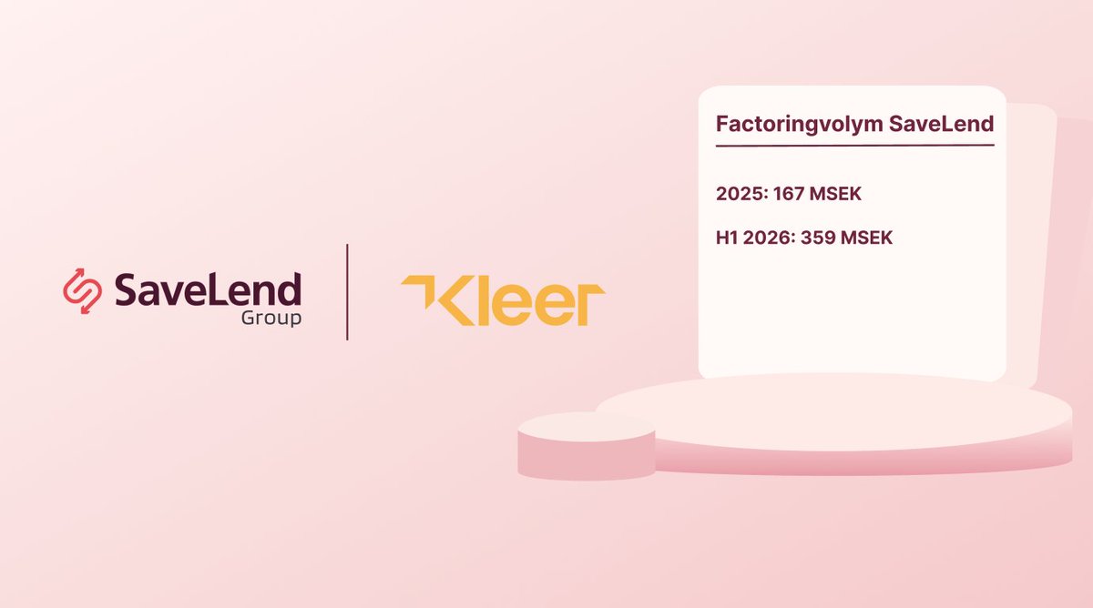 kalqyl's tweet photo. SaveLend inleder samarbete med Kleer inom factoring.

Avtalet innebär att SaveLend ska finansiera fakturaköp på Kleers plattform, vilket väntas ge ett betydande tillskott till factoringverksamheten. Bolaget bedömer att samarbetet ger ytterligare potential att skala affären under H2.

$YIELD