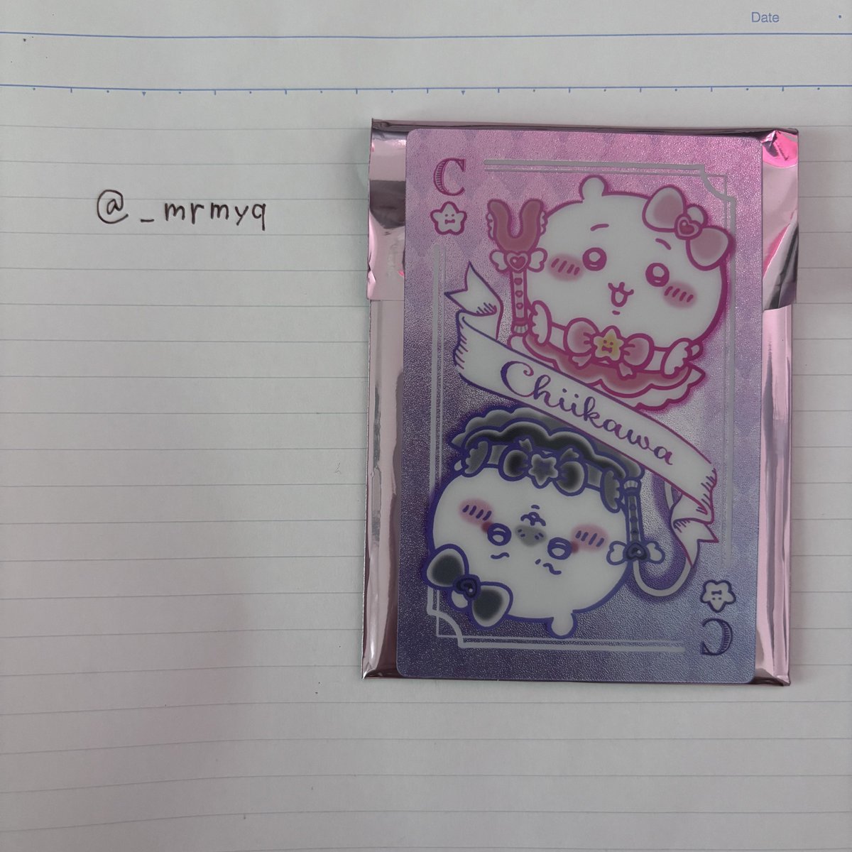 merumya_'s tweet photo. @rayuuu___ 検索より失礼いたします。
当方トランプなきらきらカードのちいかわを所持しているのですが、モモンガと交換可能でしょうか？
プロフ読ませて頂きました💔🩵 https://t.co/htC2bWLkSr