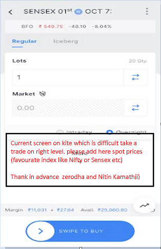 Eshwar5207's tweet photo. Hi @zerodha @Nithin0dha 

I would like to request you please add the spot prices (Index) on trading screen; it might definitely help for traders who are trading sometime on mobile (kite) app

If you added that spot prices on every screen it may added advantage for traders, thanks https://t.co/vkdMx7yJsR