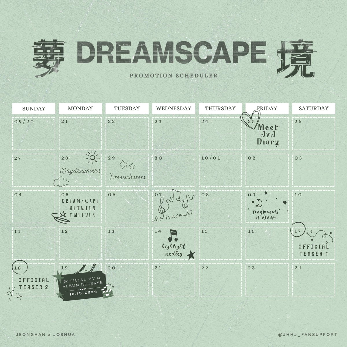jihanhour's tweet photo. Friendly reminder that the DREAMSCAPE tracklist will be revealed on 10/07 😊

Please don’t spread or engage with leaked/unverified tracklists. Let’s wait for the official post from @pledis_17 and enjoy the comeback contents one step at a time 💚

#JxJ #정한X조슈아 #DREAMSCAPE
#JEONGHAN #정한
#JOSHUA #조슈아
