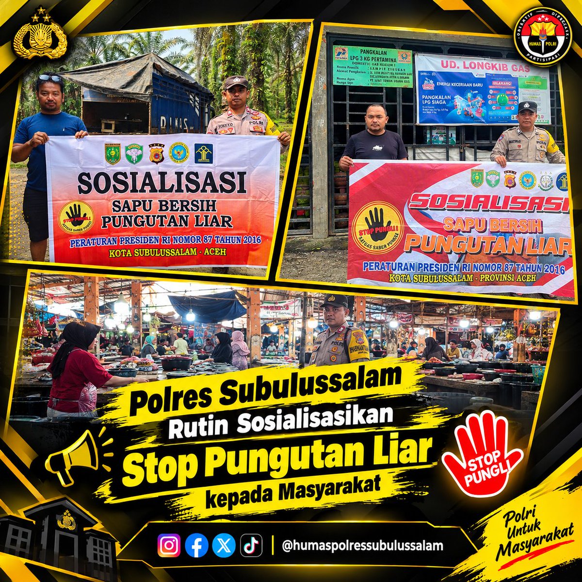 RESSUBULUSSALAM's tweet photo. Dalam rangka meningkatkan kesadaran masyarakat terhadap pencegahan pungutan liar, Polsek jajaran Polres Subulussalam melaksanakan kegiatan sosialisasi Saber Pungli (Sapu Bersih Pungutan Liar) https://t.co/4Ba4f0ynx2