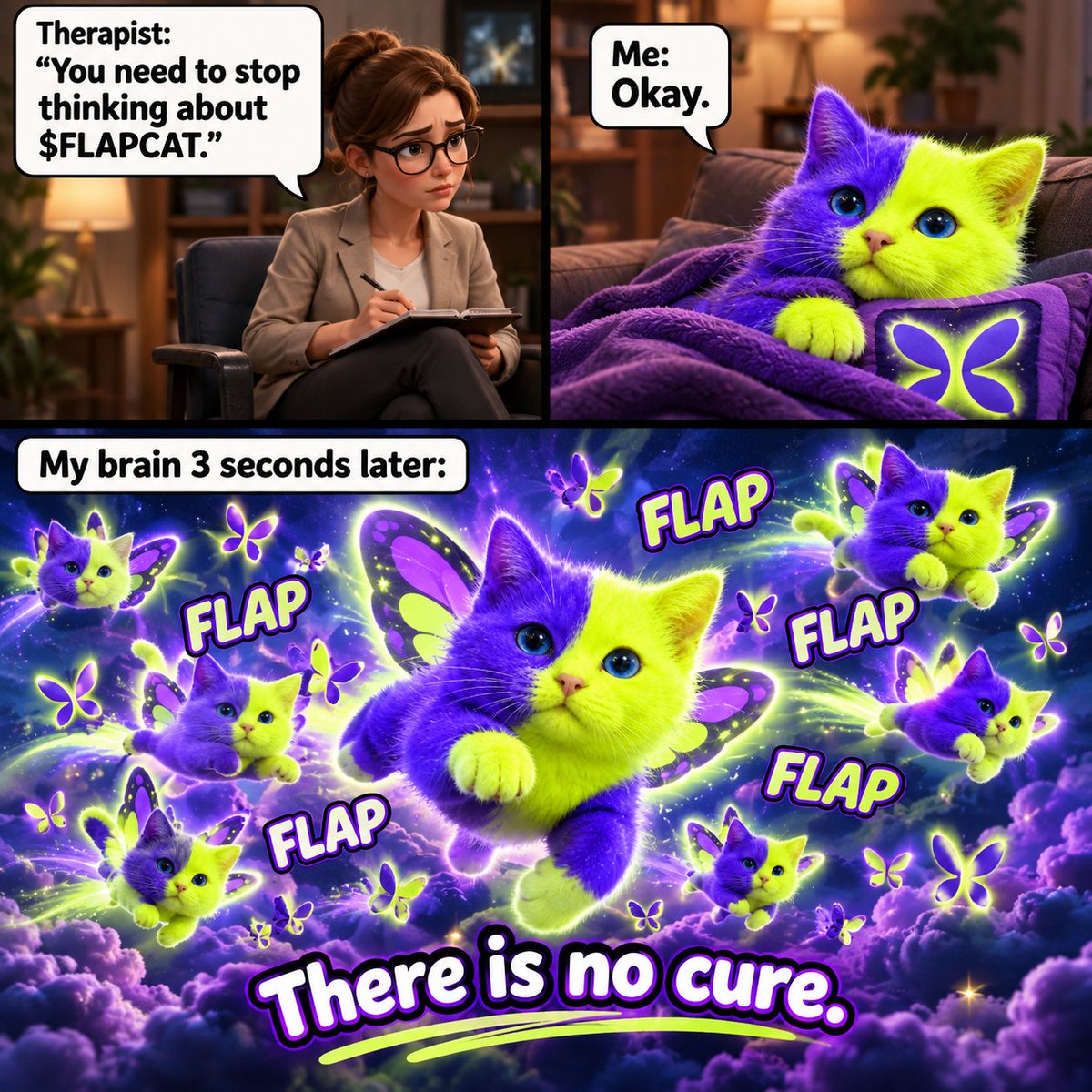 flapcat_cto's tweet photo. Therapist: “You need to stop thinking about $FLAPCAT.”

Me: “I’ll try.”

3 seconds later:
FLAP. FLAP. FLAP. FLAP. 🦋🐱

$FLAPCAT #FLAP https://t.co/lzchUhbBxw