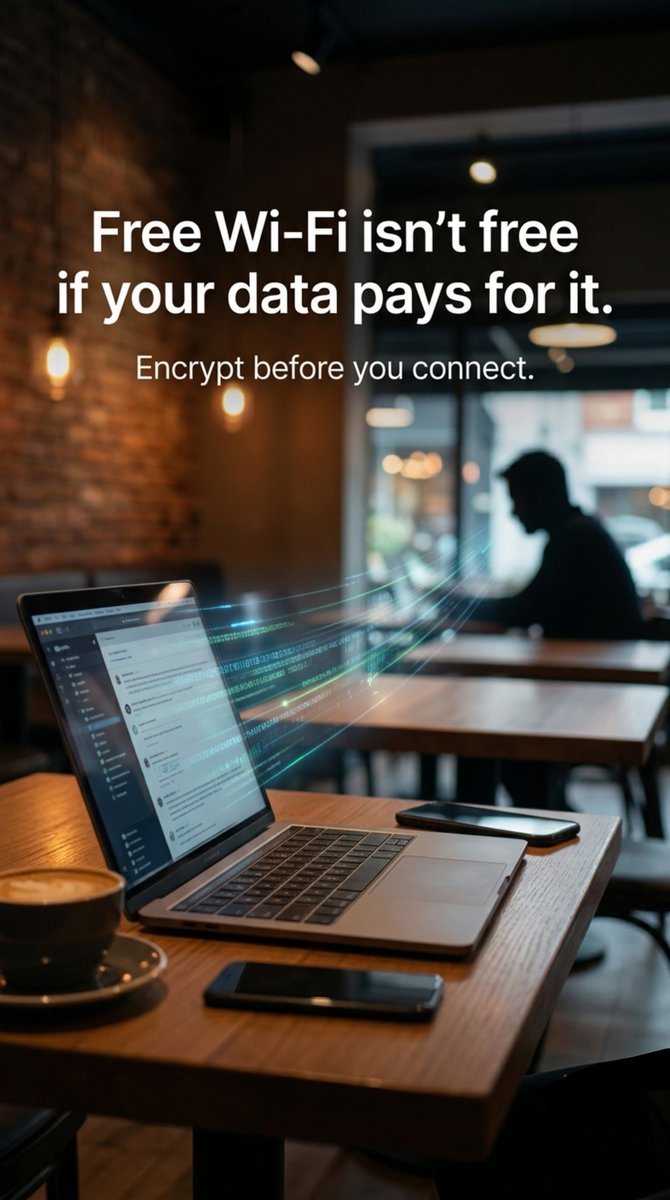 _BuildItShipIt's tweet photo. Free Wi-Fi isn’t free if your data pays for it. ☕🔓

Before you connect at a coffee shop, airport, or hotel, encrypt your connection and protect your data.

Connect smart. Stay private.
#PublicWiFi #OnlinePrivacy #CyberSecurity #VPN #DataProtection https://t.co/tGw9lIdRJW