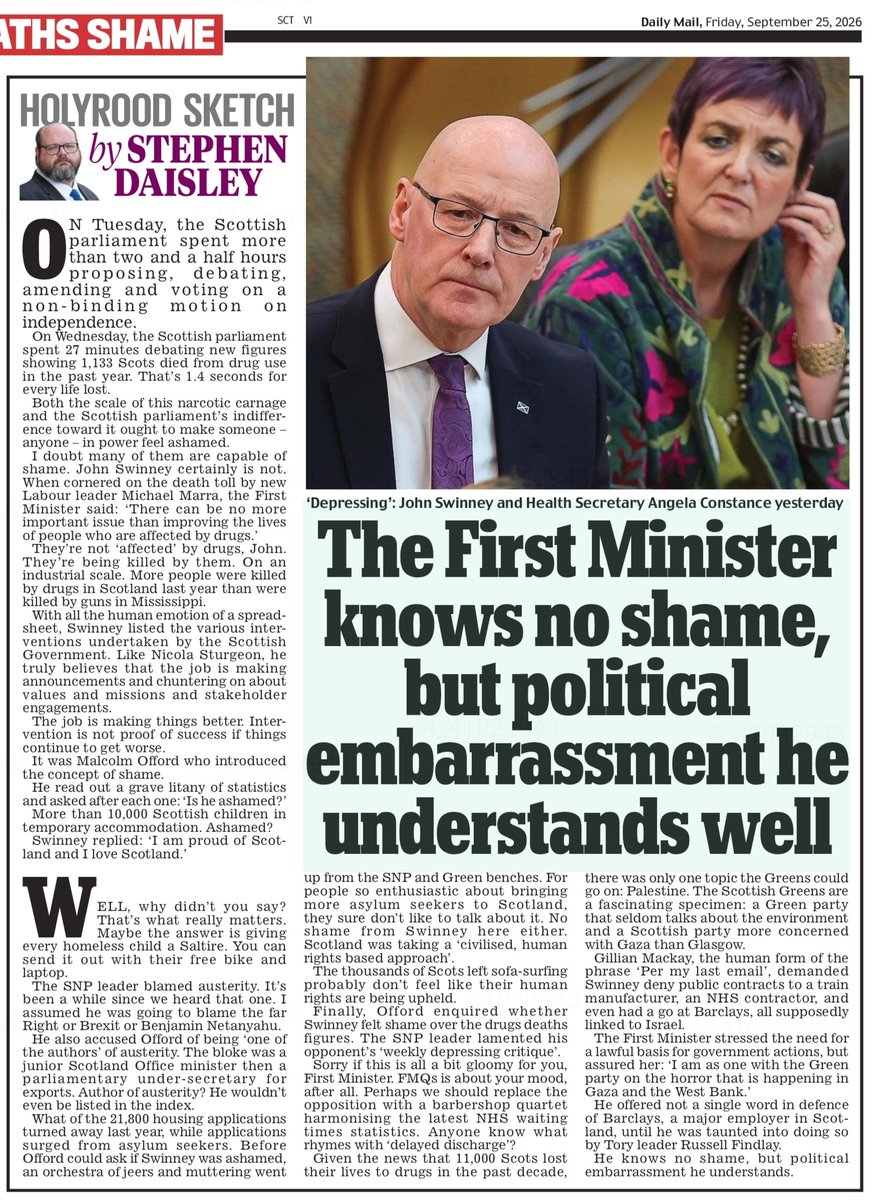AgentP22's tweet photo. Perhaps Holyrood needs a new rule:

Before demanding more powers @JohnSwinney, explain what you've achieved with the ones you've already got.

Start with 1,133 drug-use deaths. https://t.co/aeWATCbehr