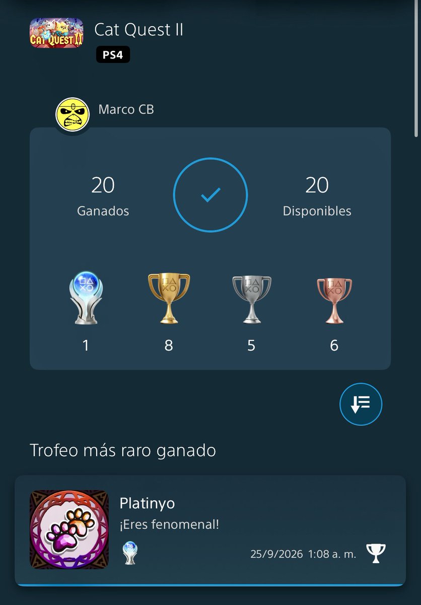 ocram_cr's tweet photo. 🏆 Platinyo
Platino Cat Quest 2
#PlayStationTrophy
#PS5Share
#TrofeosPS5 #TrofeosPS4
#CatQuest2 https://t.co/4s6gEp6319