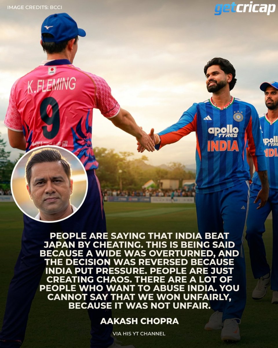 getCricap's tweet photo. 🎙️ AAKASH CHOPRA REACTS! 🇮🇳🇯🇵

Aakash Chopra shares his thoughts on the recently concluded one-off T20I between India and Japan. 🏏🔥

#JAPvIND #T20Is #AsianGames https://t.co/ustulkmzpV