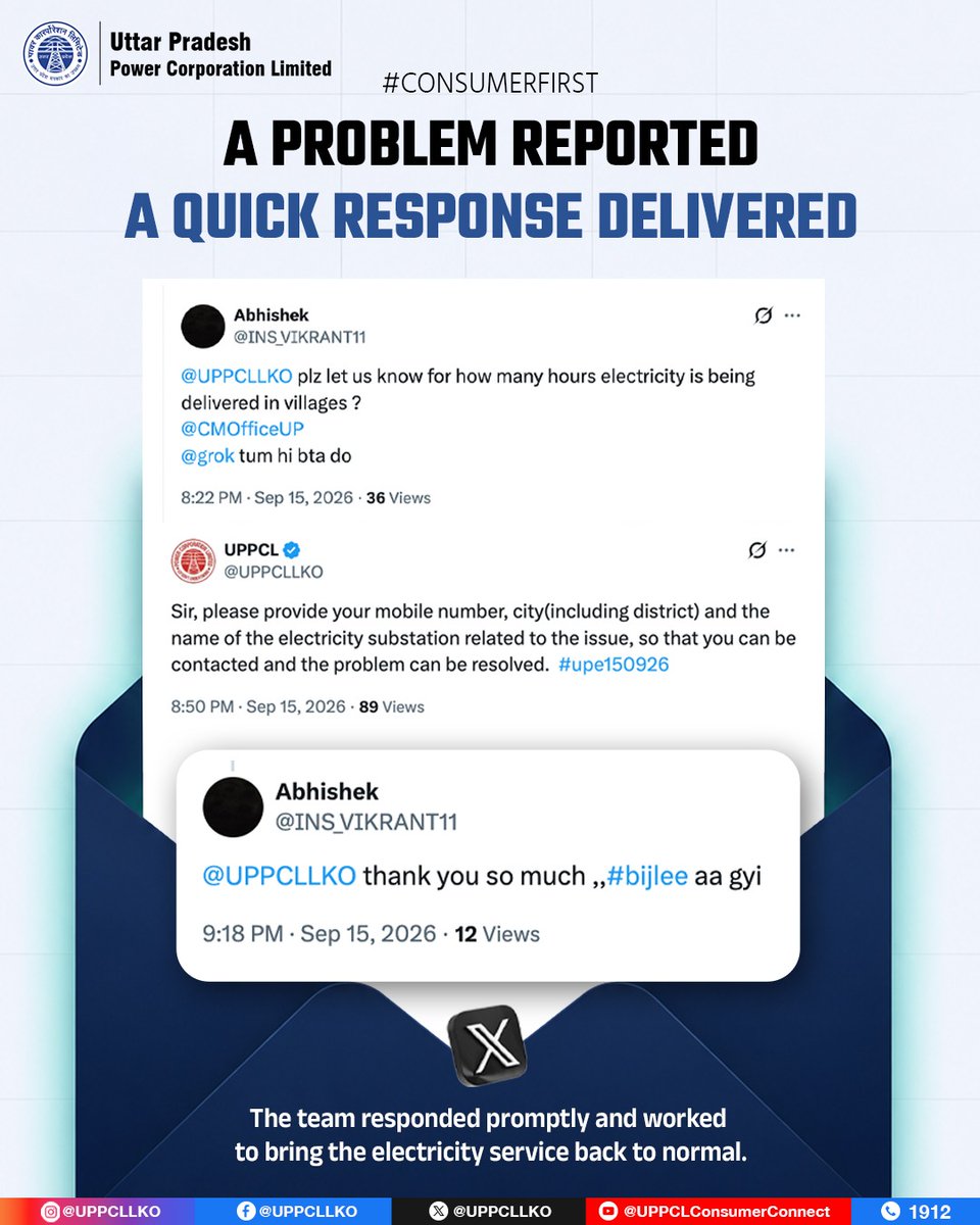UPPCLLKO's tweet photo. Every reported issue matters. Our team responded promptly and took the necessary action to restore normal electricity service for consumers.
#UPPCL #QuickResponse #TeamUPPCL
@CMOfficeUP
@EMofficeUP
@aksharmaBharat
@mduppcl https://t.co/WMYDmP9hC4