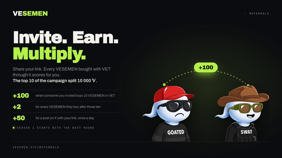 worldofv_art's tweet photo. 🔥VESEMEN Referrals coming in Round 7.

Invite friends, earn points, and compete for a share of 10,000 VET. https://t.co/Qxx9qBcnVu
