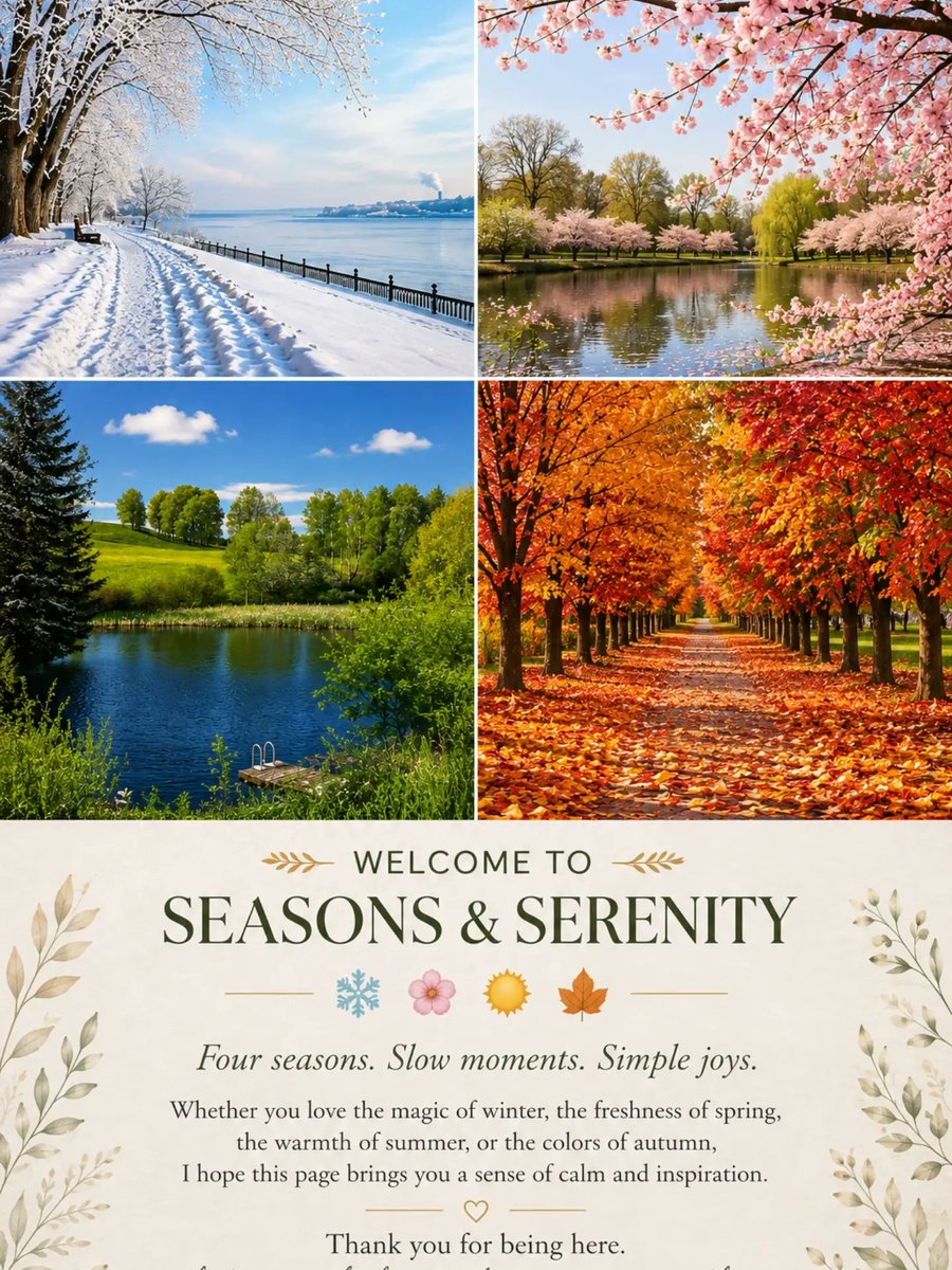 CarsonBachjr's tweet photo. Welcome to Seasons &amp; Serenity, a peaceful space celebrating seasonal beauty, cozy moments, quiet places, and the simple joys of slow living. Thank you for being part of this journey. https://t.co/H0IqGXvkuT