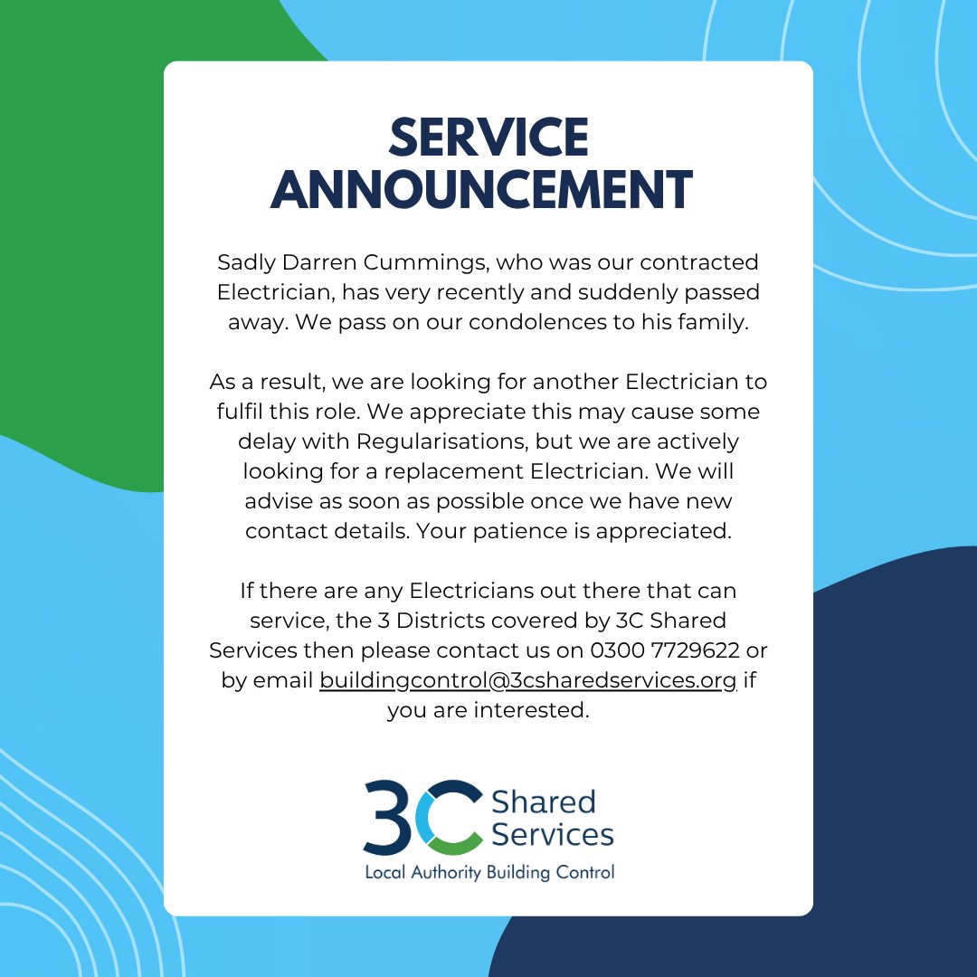 3cBuilding's tweet photo. Service Announcement 

📧 please contact us on 0300 7729622 or by email buildingcontrol@3csharedservices.org

@camcitco 
@huntsdc 
@SouthCambs https://t.co/rCmquDWCSM