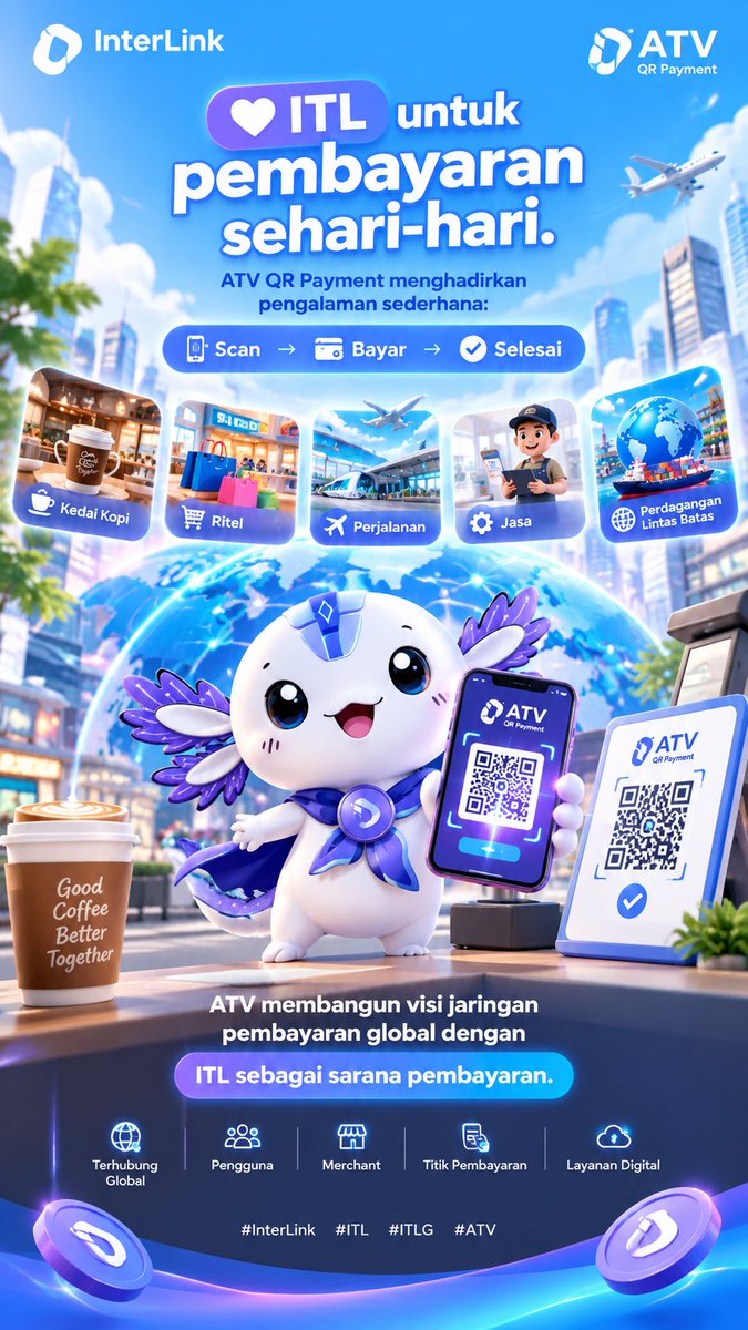 SularniL90175's tweet photo. 💜 **ITL untuk pembayaran sehari-hari.**
ATV QR Payment: **Scan → Bayar → Selesai.** 📲
Dari kopi, ritel, perjalanan hingga perdagangan lintas batas—membangun jaringan pembayaran global dengan **ITL.** 🌍
#InterLink #ITL #ITLG #ATV https://t.co/brtWQblxMp