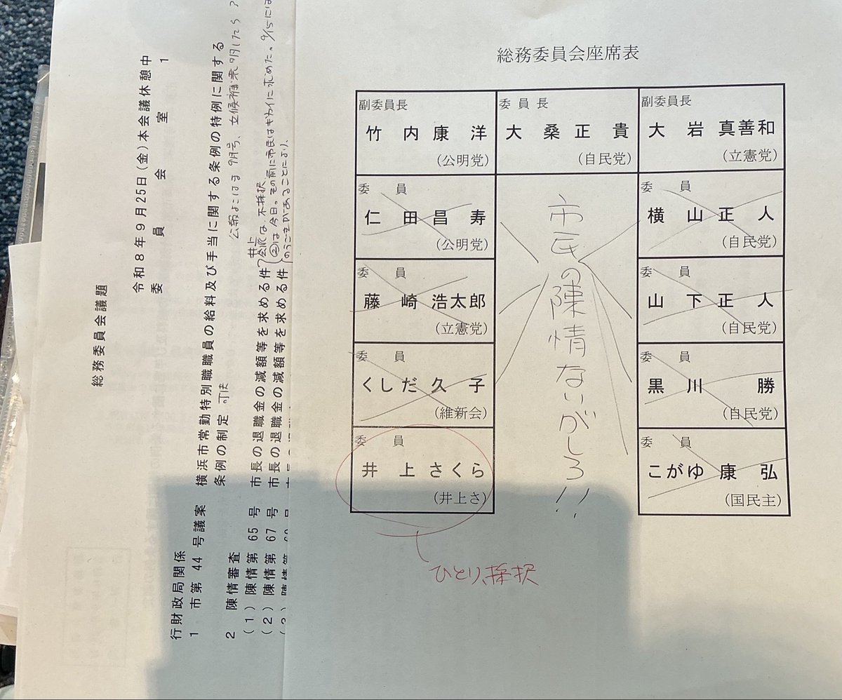 kurineko235's tweet photo. 市民が住所氏名まで書いた、
山中パワハラ竹春の退職金に関する陳情を、
#自民党
#公明党
#立憲
#維新
#国民民主
は、不採択💢
(#井上さくら 議員のみ、採択)

市民の方が先に陳情→議会が後追いで条例という流れなので？
条例に合った内容だし採択して良かったのになぜしない？

#横浜市会
#パワハラ https://t.co/2tBoW4hTtd
