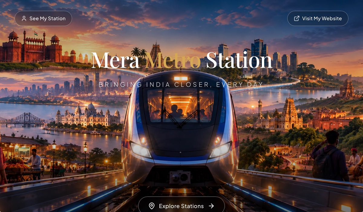phimaanshu's tweet photo. India has 21 metros functional😁

What if you can visit each of them and claim your own metro station?🤔

That's what we thought in new Bootcamp of AI Creator Fellows: Mera Metro Station

Go, visit your city, find your station, and CLAIM it! 

Link: https://t.co/5YhQpld3rf