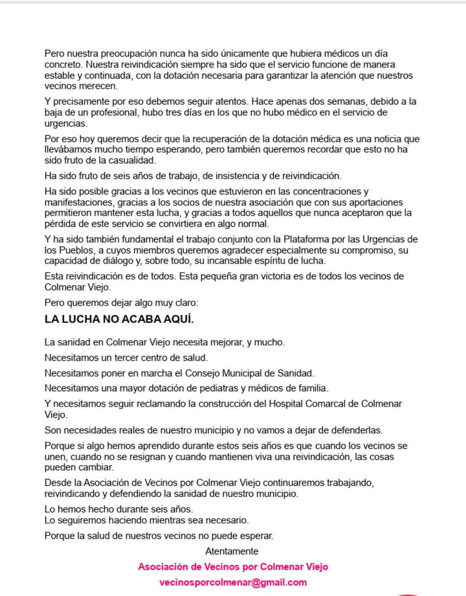 AVColmenarViejo's tweet photo. 🫂Ha sido gracias a los vecinos. 

📢Comunicado sobre la recuperación de la dotación médica en Urgencias de #ColmenarViejo 

📖 Recomendamos su lectura. 

💪LA LUCHA NO ACABA AQUI.

💚💚💚💚💚💚💚💚💚💚💚 https://t.co/t3GPxaekSg