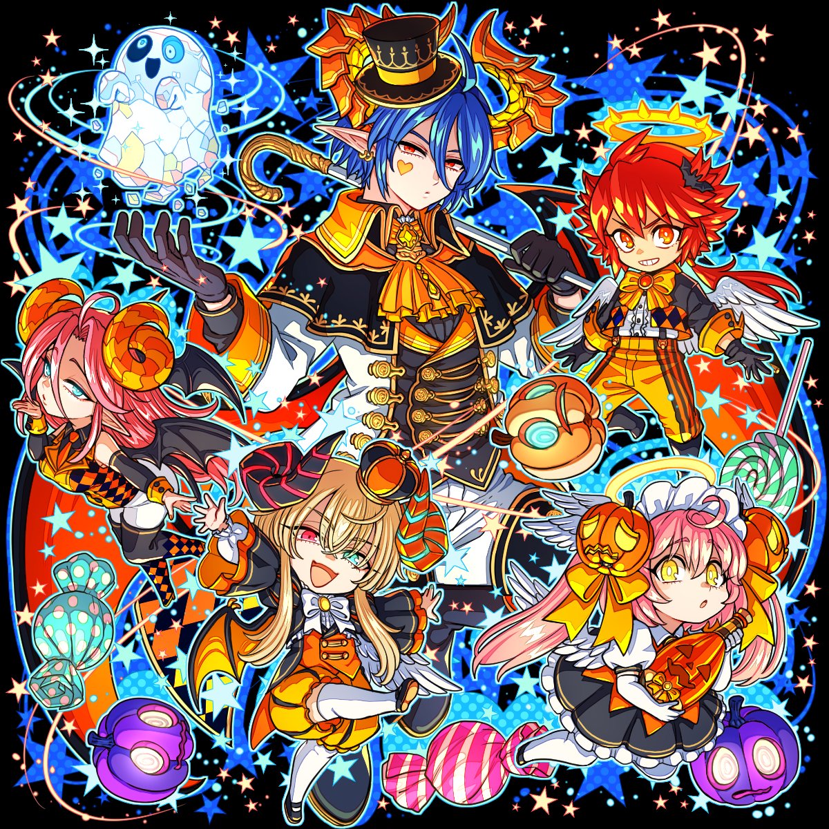 DragonPoker_aso's tweet photo. 【ドラポ新SS情報】本日メンテ後の『選抜RSガチャ』と、10月の土日祝開催の『ハロウィンタウン』に期間限定で『ハロウィン・ヘルタレス』が登場！悪魔の社交界からご一行がやってきたぞい！黒とオレンジの衣装がよく似合っておるのぉ！行方不明の相棒のルシファーのことは忘れてしまったんじゃろか？ https://t.co/SE8xe6eF0B