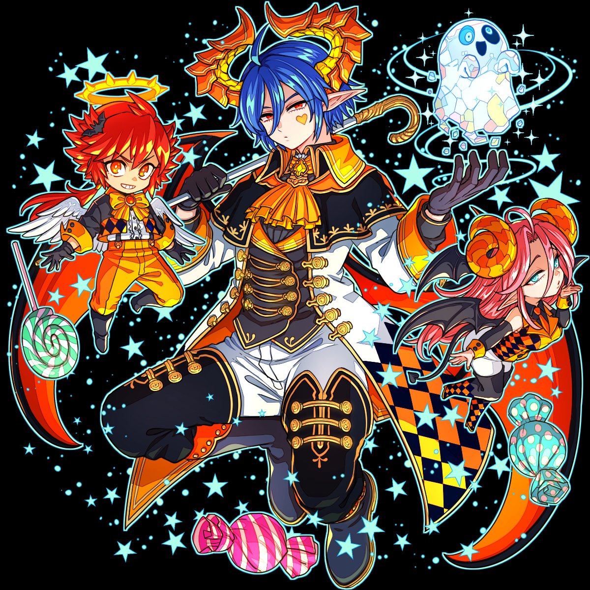 DragonPoker_aso's tweet photo. 【ドラポ新SS情報】本日メンテ後の『選抜RSガチャ』と、10月の土日祝開催の『ハロウィンタウン』に期間限定で『ハロウィン・ヘルタレス』が登場！悪魔の社交界からご一行がやってきたぞい！黒とオレンジの衣装がよく似合っておるのぉ！行方不明の相棒のルシファーのことは忘れてしまったんじゃろか？ https://t.co/SE8xe6eF0B