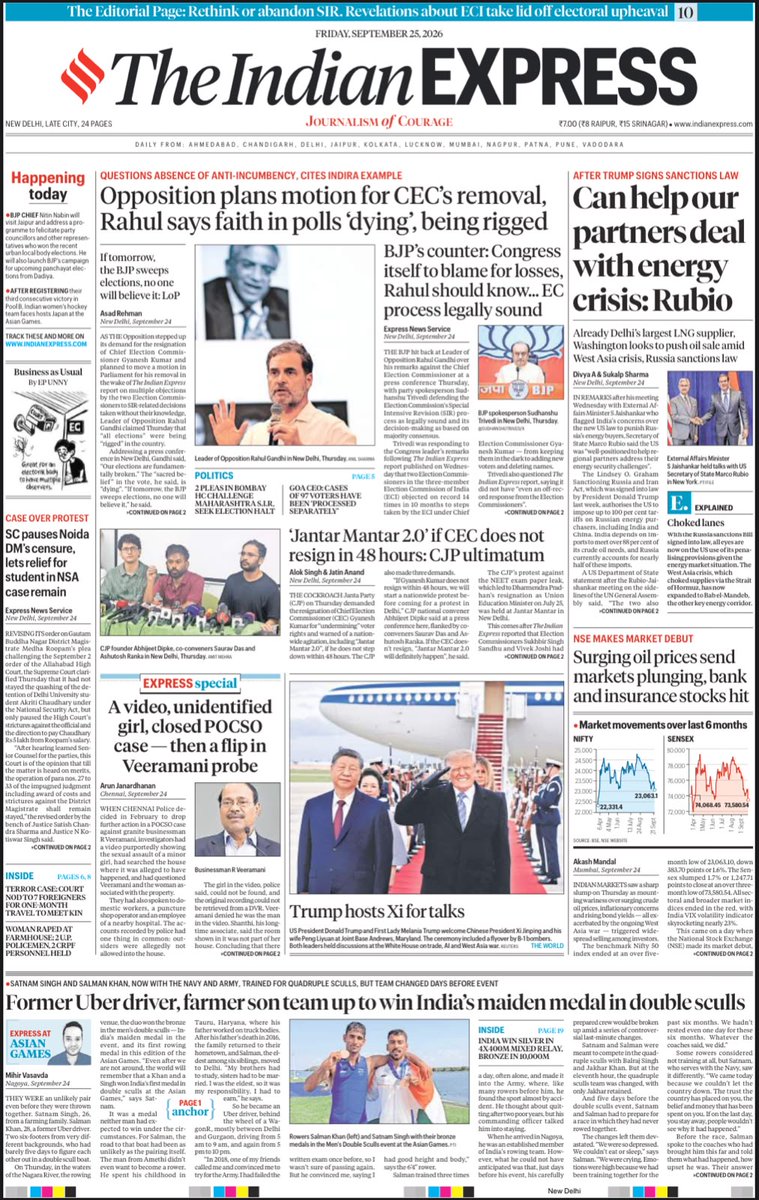 IndianExpress's tweet photo. Good morning, this is the #ExpressFrontPage for today.               

Visit https://t.co/PXvAxKPWgD for more. https://t.co/lOn6RSDZRZ