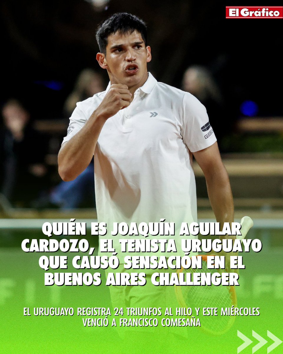 elgraficoweb's tweet photo. 🔎🇺🇾Quién es Joaquín Aguilar Cardozo, el tenista uruguayo que causó sensación en el Buenos Aires Challenger al derrotar a Francisco Comesaña

➡️El charrúa vive en Buenos Aires desde que tiene 10 años, es hincha de Nacional y River y suma 24 victorias al hilo en el circuito. https://t.co/e6UspPRly5