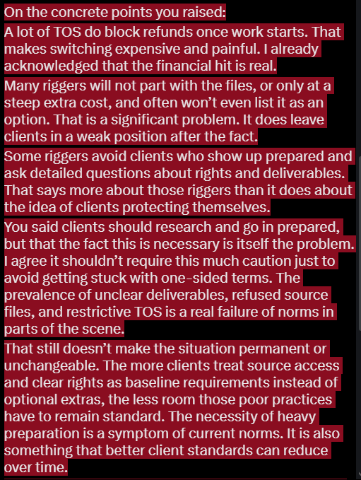 KSRG888's tweet photo. @Comrade_Del @AINO_X_Channel I'm not trolling you. My replies have stayed on the topic and stayed polite.
You’re saying my position excuses bad practices and just dumps responsibility on clients. That’s not what I’m doing. https://t.co/mAtz5etGqE