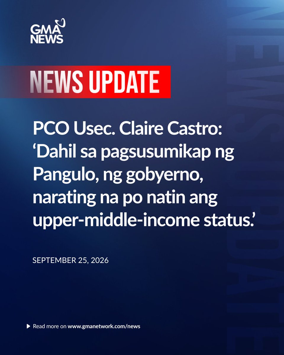 gmanews's tweet photo. PCO Usec. Claire Castro sa maipagmamalaki ng administrasyong Marcos Jr. ngayong nalalapit na ang pagtatapos ng termino nito: "Dahil sa pagsusumikap ng Pangulo, ng gobyerno, narating na po natin ang upper-middle-income status."

Bisitahin ang https://t.co/bAMF9JO2Xs para sa pinakabagong balita.