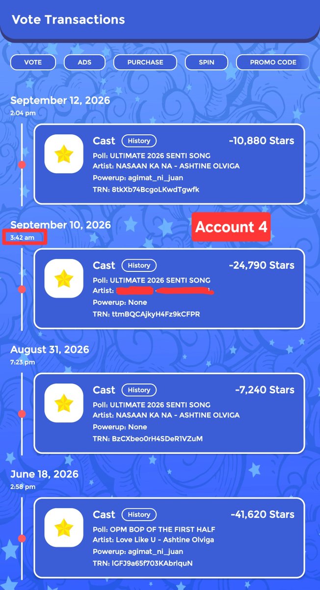 psashdres's tweet photo. SHARE KO LANG, sorry medjo long. 
This is not to start anything, but simply so people know what happened.

On Sept 10, four of my JC accounts were accessed without my permission. The stars we worked hard to collect through daily spins, including stars purchased during the sale, were emptied and cast to another nominee. 1,924,870 stars in total.

What made it worse? It was done by someone who used to be part of our community and who's part of the voting team I belonged to, which is now inactive. That person knew exactly how much time, effort, and coordination goes into every star.

After work, I would spend time doing daily spins and helping with the voting efforts. Seeing those accounts at zero and the transaction history showing where the stars went was heartbreaking.

I spoke with SSAD and the V-Team admins @phebzmei @orinjenblu_ @aafora143 and we made the decision to keep it within the group until voting ended.

We could've let it break us. Instead, it made us more determined.

I told the team: “WHATEVER IT TAKES, IPAPANALO NATIN SI ASHTINE.”

And we did.

We still won the voting poll for Ashtine. 💙🏆

And perhaps that's the part worth remembering.

You can take the stars we spent time to collect.
You can change the numbers for a moment.
But you cannot take away the determination of a team that refuses to give up.

To the ex-Keeper who did it: you may have taken 1,924,870 stars that day.

But you didn't take the win.

We still got the win for Ashtine. 💙🏆