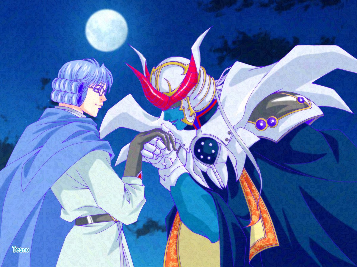 bluestar_tea's tweet photo. 今日は中秋の名月🌕って事で再掲。
元々ハロウィン絵だったのをリメイクしたり、さらに衣装差分ver描いたりしてるこのハドアバ。 https://t.co/CHMPko4asf
