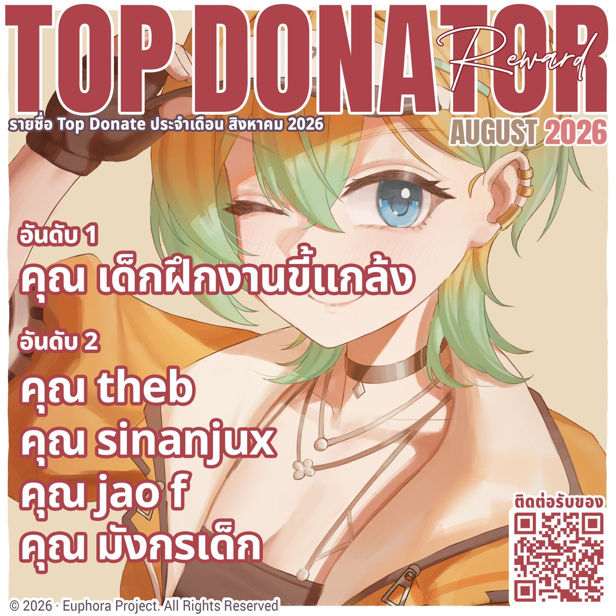 Kala_EPR's tweet photo. รายชื่อผู้ได้รับรางวัล Top Donate / Lucky Draw ประจำเดือน สิงหาคม 😎✨️

สามารถติดต่อรับของรางวัลทางฟอร์มด้านล่าง!
https://t.co/9PDXPiMJfz

โปรดติดต่อรับของรางวัลภายในวันที่ 15 ตุลาคม 2026

ยินดีกับปลาอ้วงที่ได้รางวัลน้า จุ๊ฟฟ ❤️ https://t.co/YUELg1PEUu