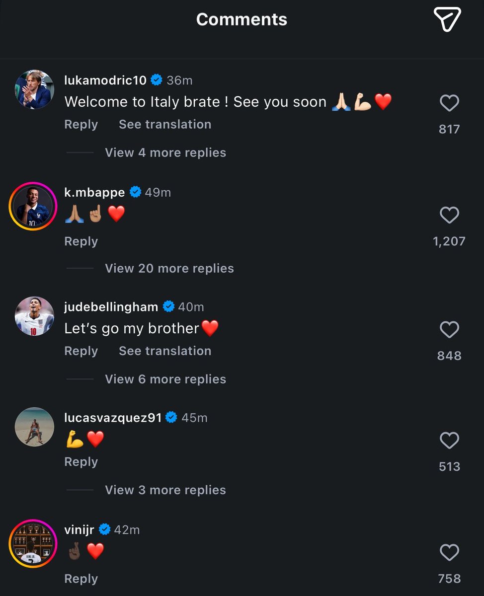 SeputarMadrid's tweet photo. Pesan dukungan Luka Modrić, Kylian Mbappé, Jude Bellingham, Lucas Vázquez, dan Vinícius Júnior kepada David Alaba yang telah diumumkan sebagai rekrutan baru Udinese Calcio. 🤍 https://t.co/JyJsjsjH2g
