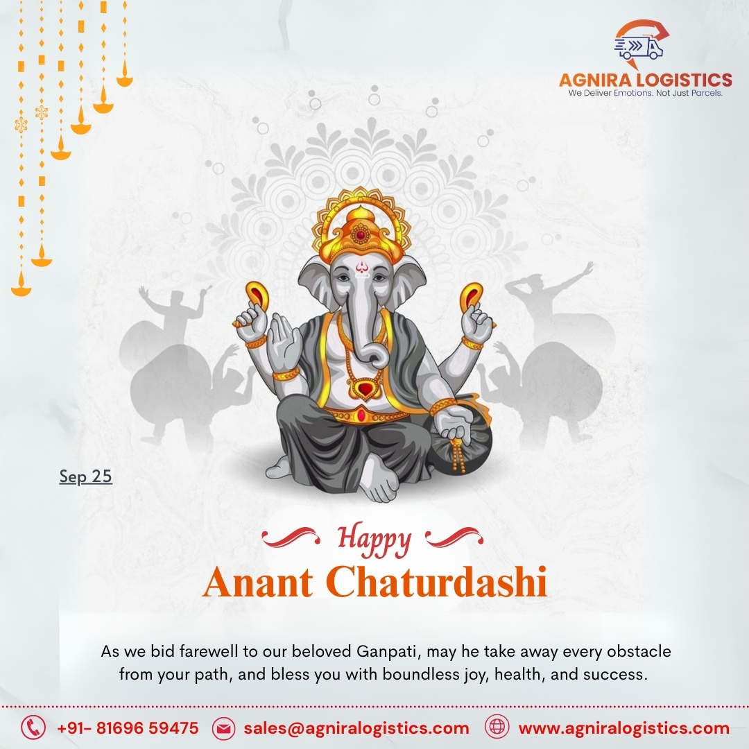 agniralogistics's tweet photo. As we bid farewell to Lord Ganesha, may His blessings continue to guide every journey, remove every obstacle, and bring peace, prosperity, and success into our lives. 

May Lord Ganesha bless you &amp; your loved ones with endless happiness and prosperity.

#AnantChaturdashi #Agnira https://t.co/E1KOqwufil