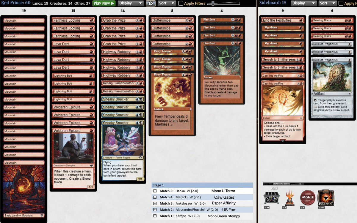 KanischMTG's tweet photo. 🏆 Got a trophy with this list that I copied from @TwinMister89. 

His Patreon content really helped me understand how to pilot each version of Madness and which one fits better in the current meta. 
It's definitely worth checking out!

#PAUPER #MTG #MTGO https://t.co/KSbadOqFxb