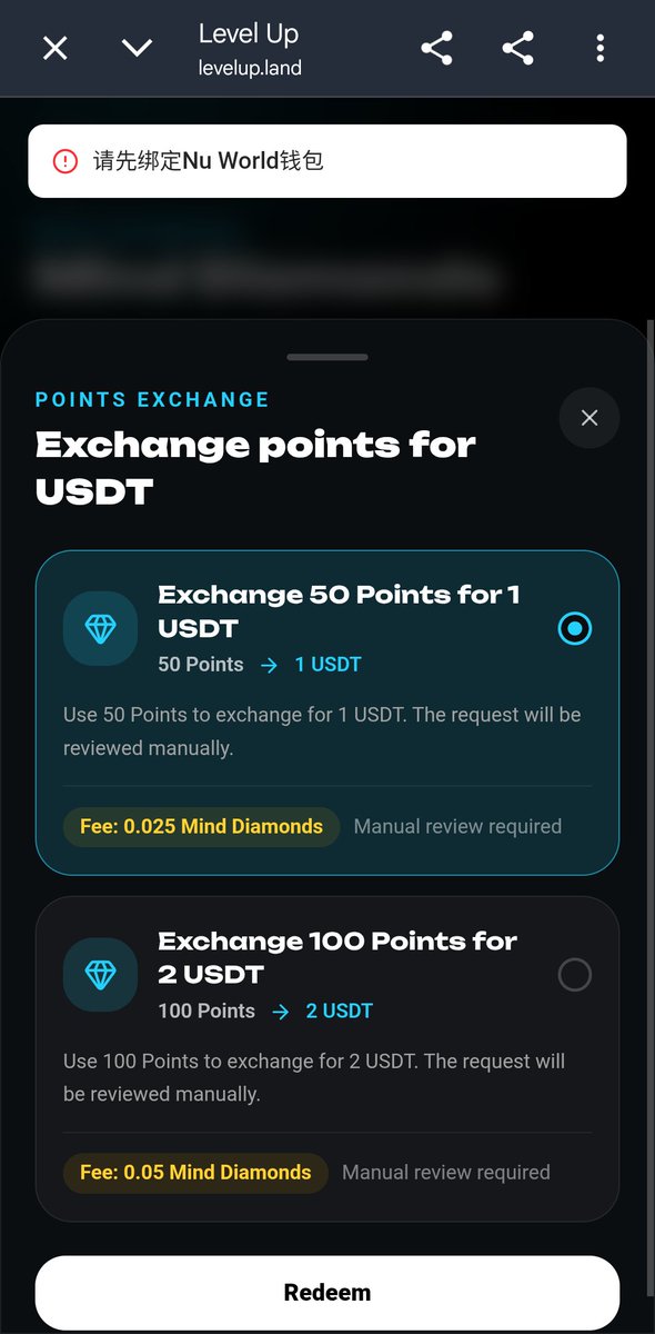 Navedkhan378299's tweet photo. Level_Up_quest when i redeem point to usdt I am facing this problem please give me solution https://t.co/wO6Zxr6O2S