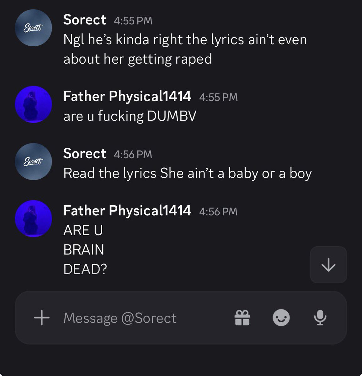 ceothorne's tweet photo. This is not a post i wanted to make. As i thought he was a real person. But Sorec, owner of sorect studios, is allowing his staff to make fun of girls getting R@ped. His words in VC, “he’s a og”

This should not be tolerated. As i came back, as a new me. I won’t let this stand. https://t.co/Qsw2idSqhp